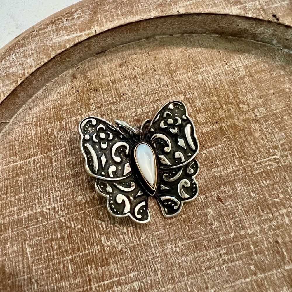 James Avery Sterling Silver and Bronze with Mother of Pearl Butterfly Pendant